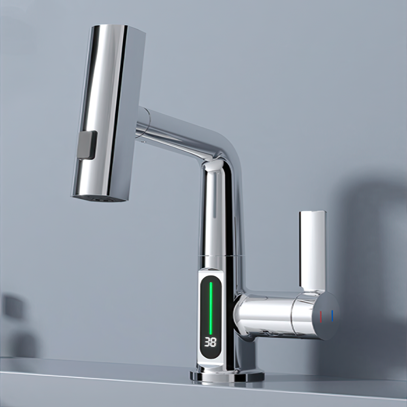 Smart Kitchen Faucet with Copper Finish, LED Display, and 360° Swivel – Ideal for Modern Kitchens with Precise Temperature Control and Easy Installation