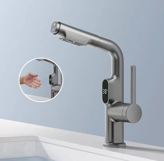 Smart Kitchen Faucet with Copper Finish, LED Display, and 360° Swivel – Ideal for Modern Kitchens with Precise Temperature Control and Easy Installation