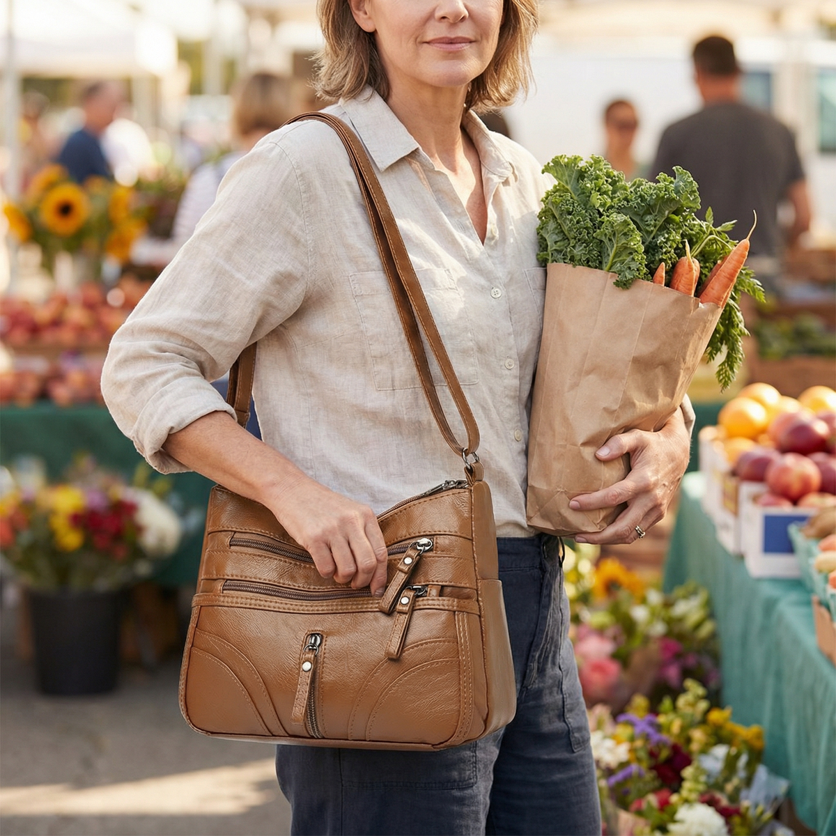 Soft Multi-Pocket Crossbody Bag