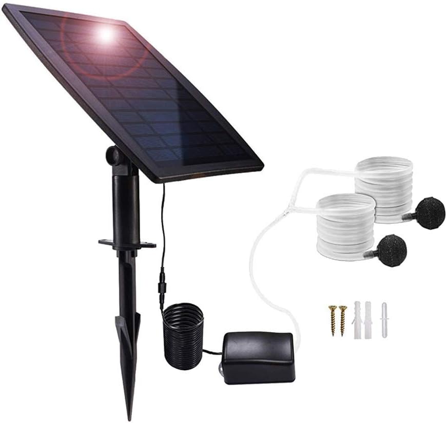 Solar Air Pump Kit with Adjustable 2.5W Panel and Built-in Battery for Ponds and Aquariums
