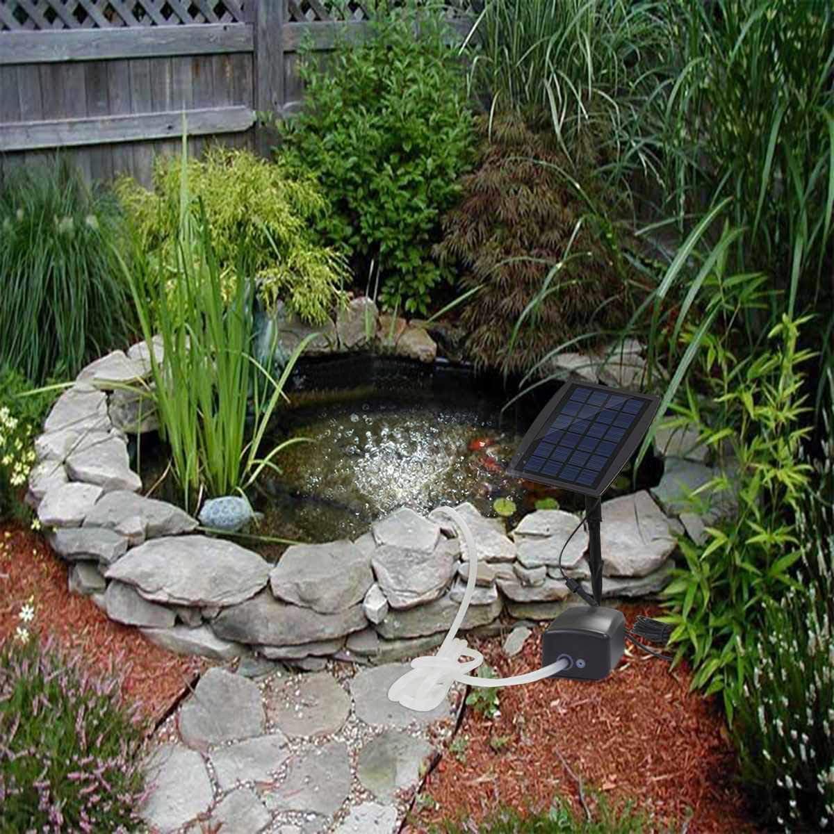 Solar Air Pump Kit with Adjustable 2.5W Panel and Built-in Battery for Ponds and Aquariums