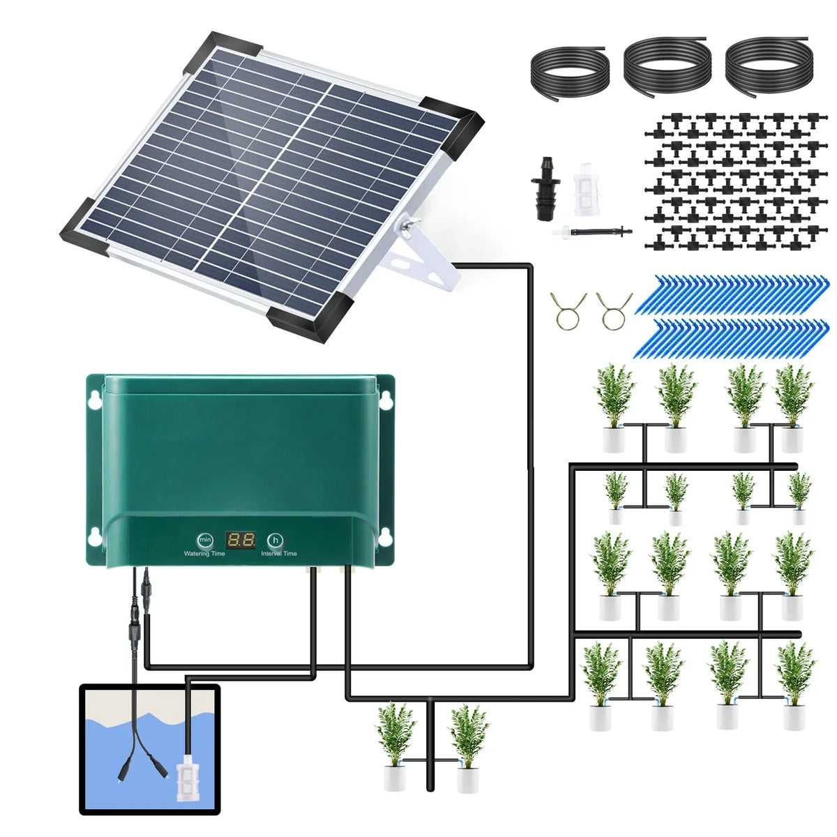 Solar Automatic Drip Irrigation System Kit with 30 Modes & 7 Timers