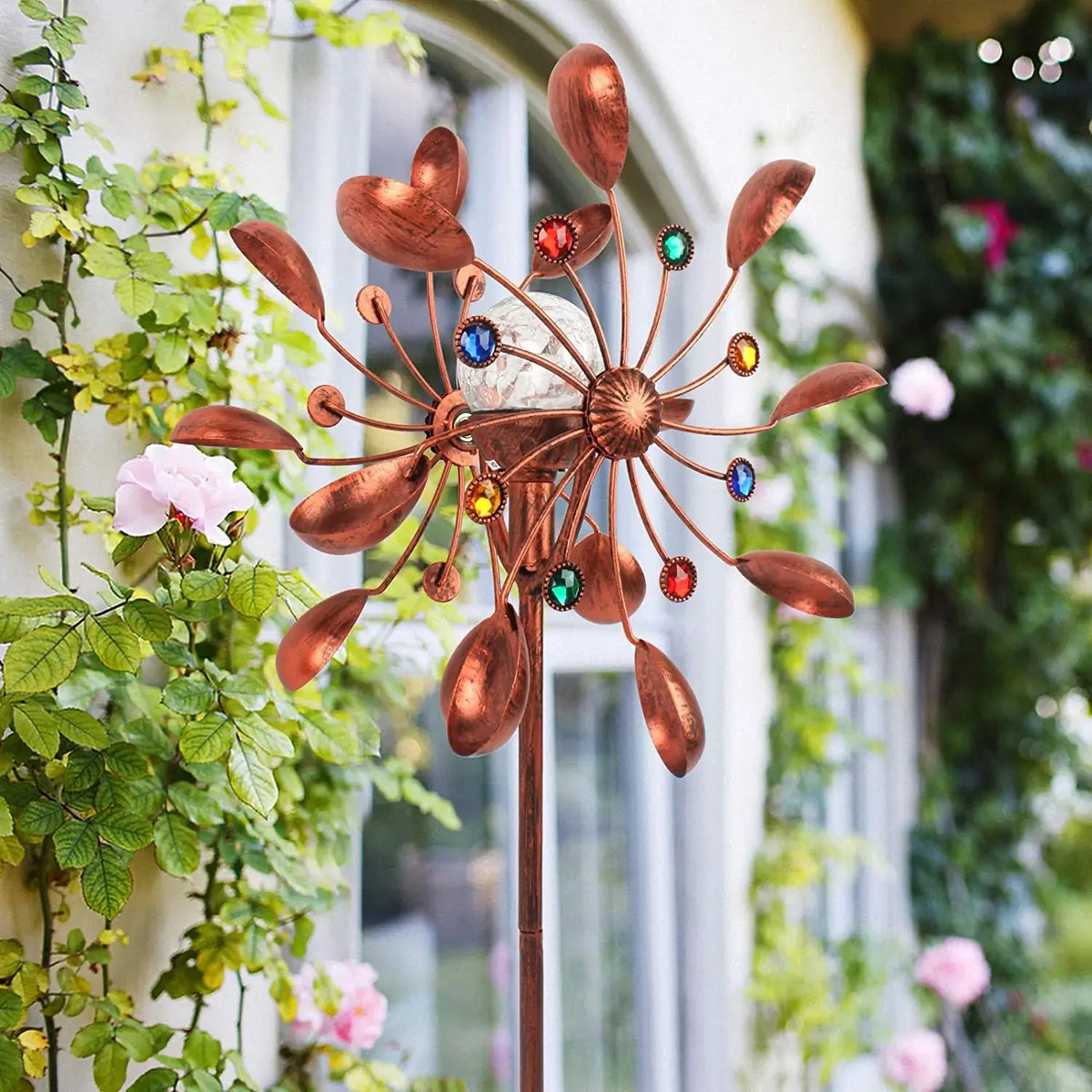 Solar-Powered Wind Spinner with Glass Ball