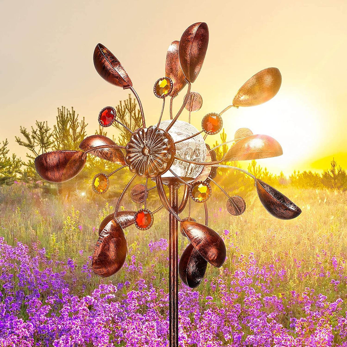 Solar-Powered Wind Spinner with Glass Ball