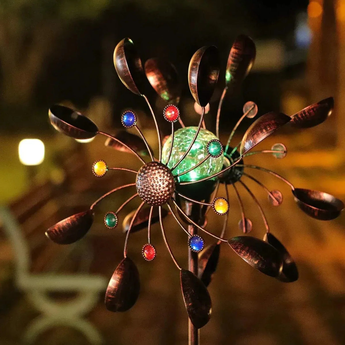 Solar-Powered Wind Spinner with Glass Ball