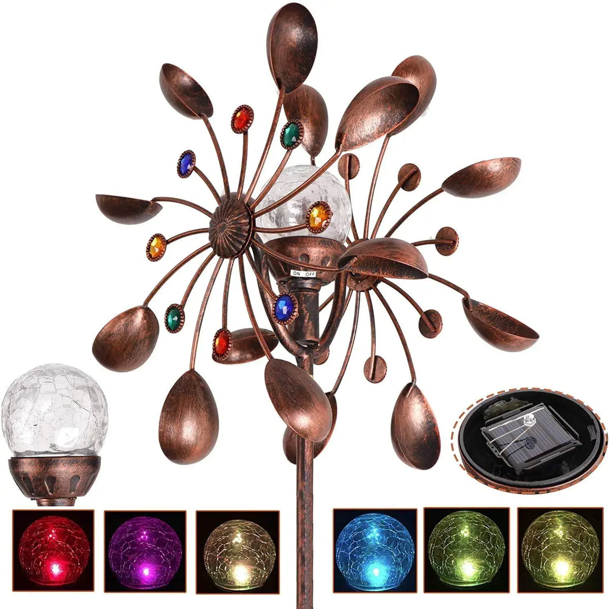 Solar-Powered Wind Spinner with Glass Ball
