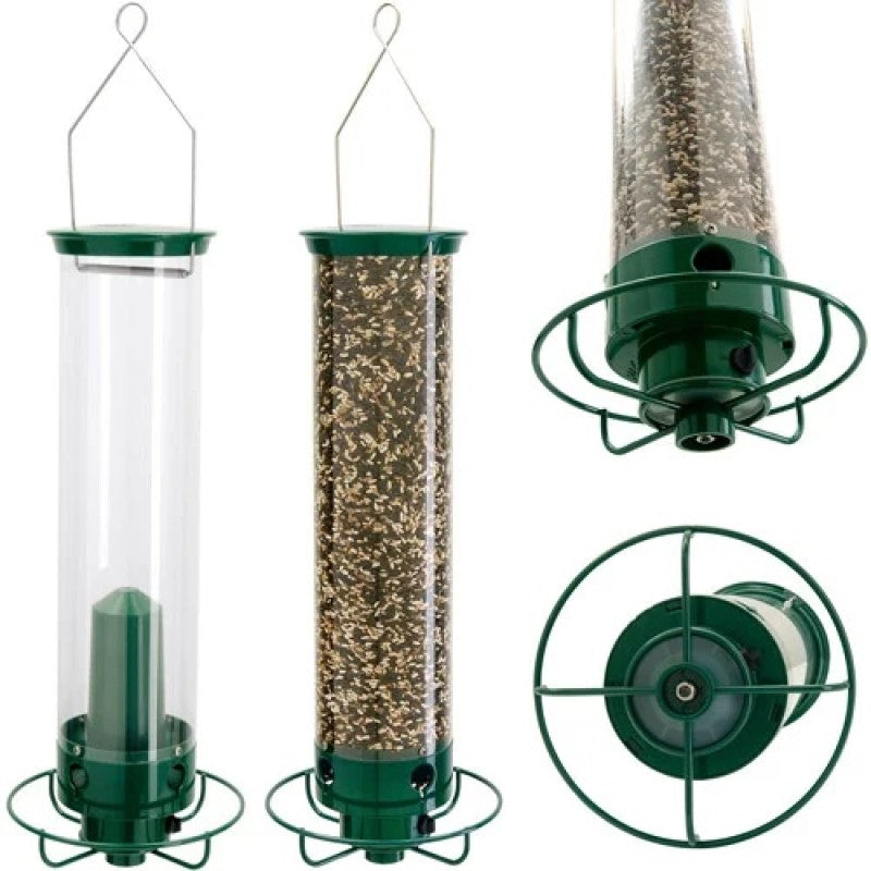 Squirrel-Proof Green Metal and Polycarbonate Bird Feeder