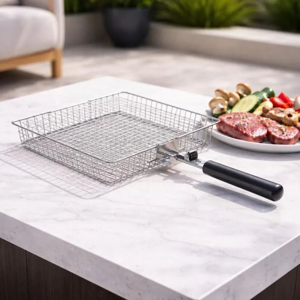 Stainless Steel BBQ Grill Basket with Even Heat Distribution