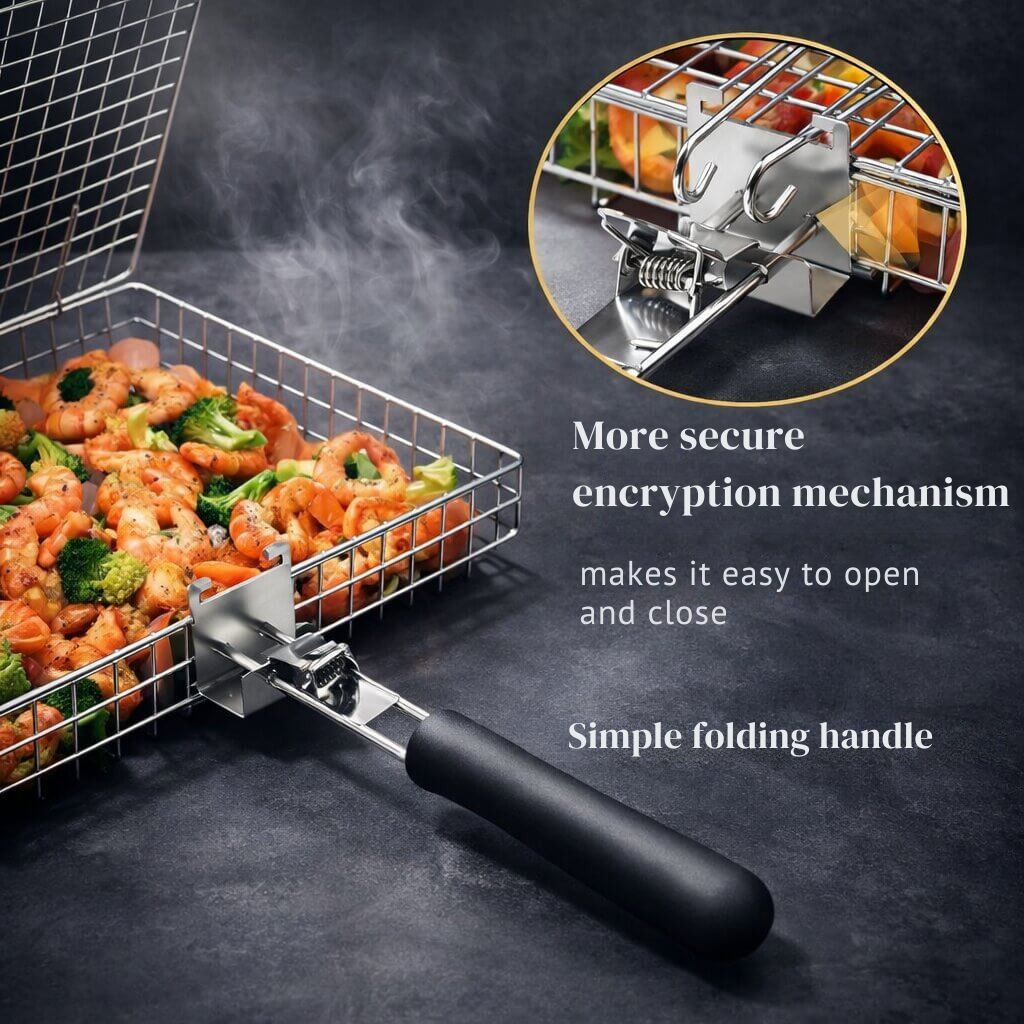 Stainless Steel BBQ Grill Basket with Even Heat Distribution