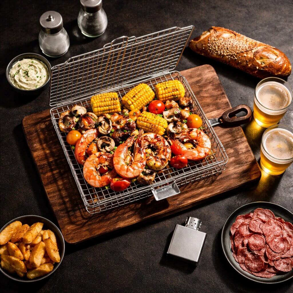 Stainless Steel BBQ Grill Basket with Even Heat Distribution
