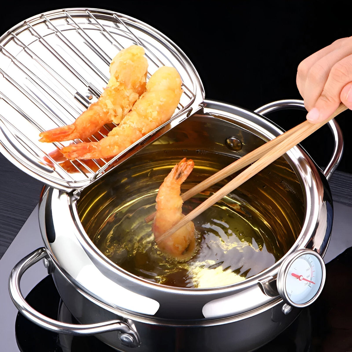 Stainless Steel Deep Fryer Pot with Thermometer