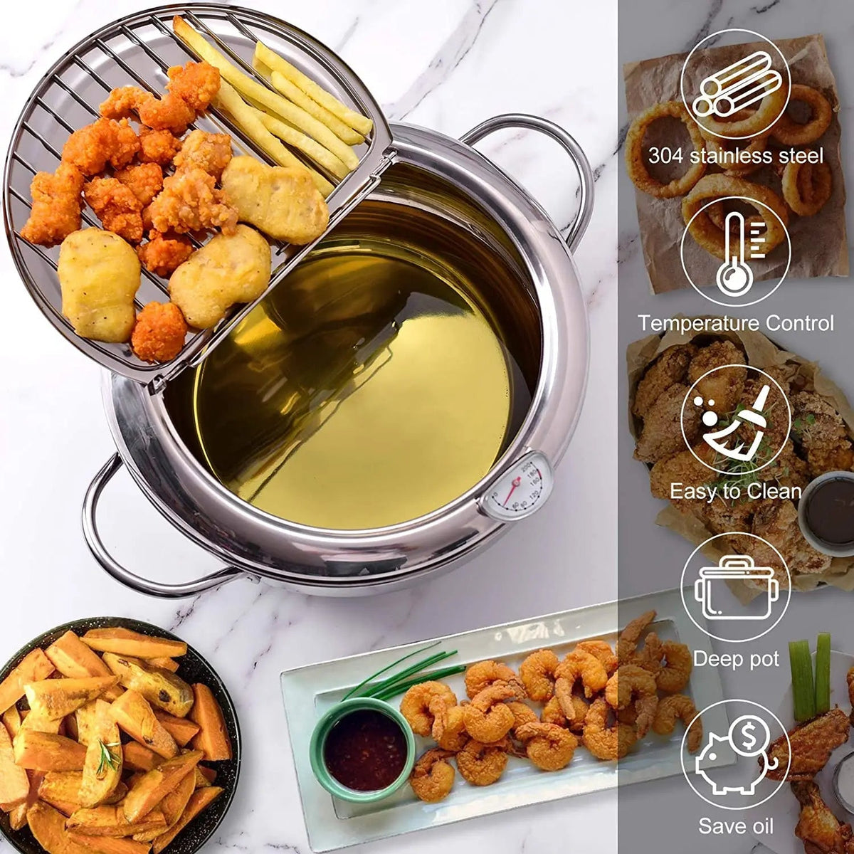 Stainless Steel Deep Fryer Pot with Thermometer