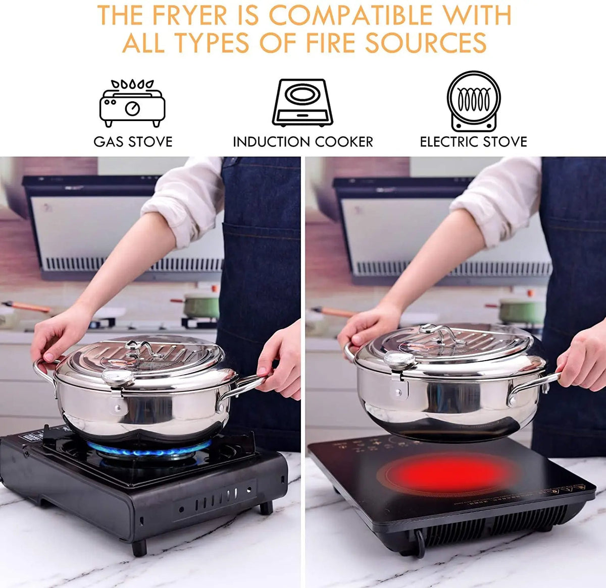Stainless Steel Deep Fryer Pot with Thermometer