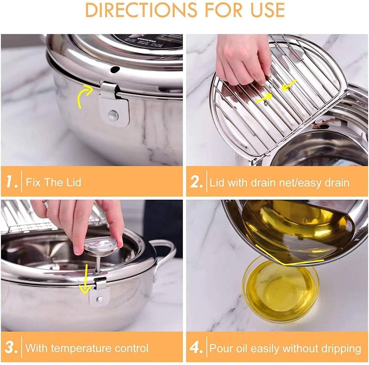 Stainless Steel Deep Fryer Pot with Thermometer