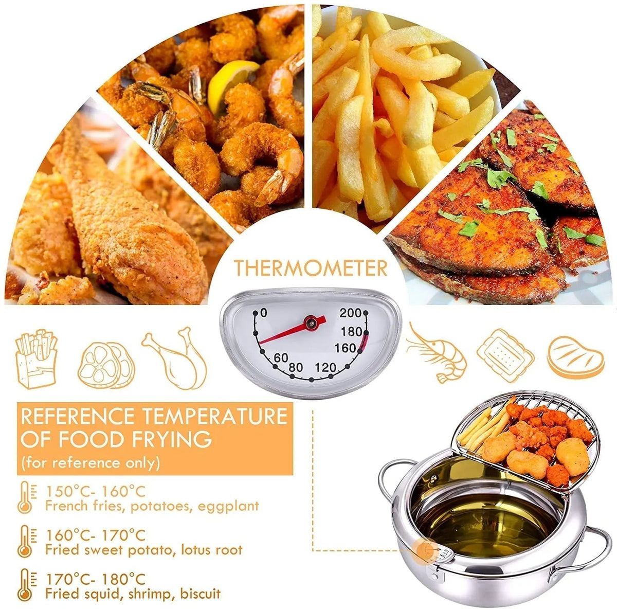 Stainless Steel Deep Fryer Pot with Thermometer