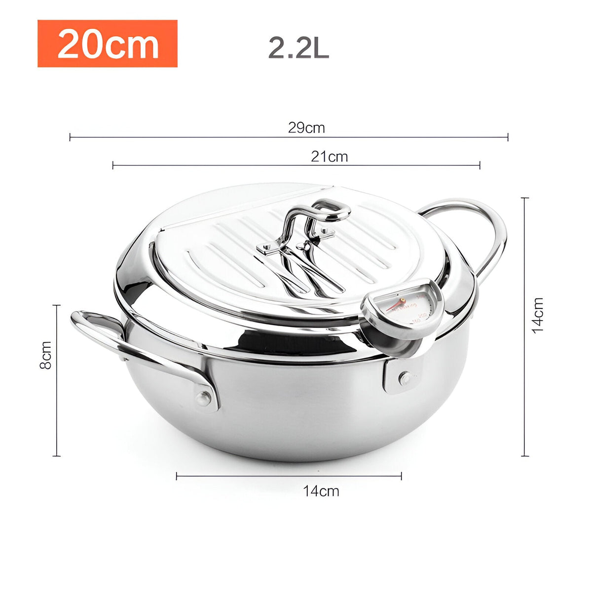 Stainless Steel Deep Fryer Pot with Thermometer