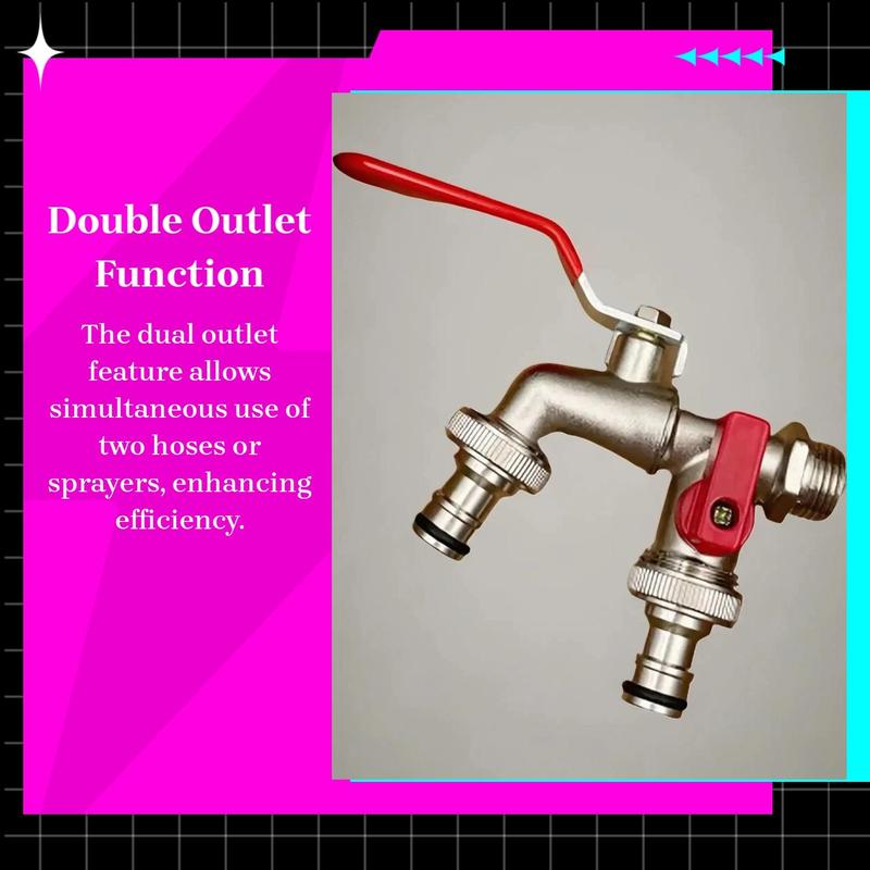 Stainless Steel Dual-Outlet Garden Tap – Rustproof 2-Way Faucet with Quick Connectors and Independent Valves