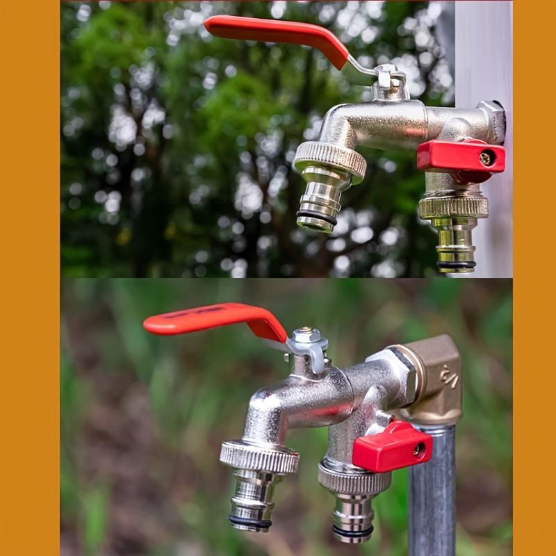 Stainless Steel Dual-Outlet Garden Tap – Rustproof 2-Way Faucet with Quick Connectors and Independent Valves