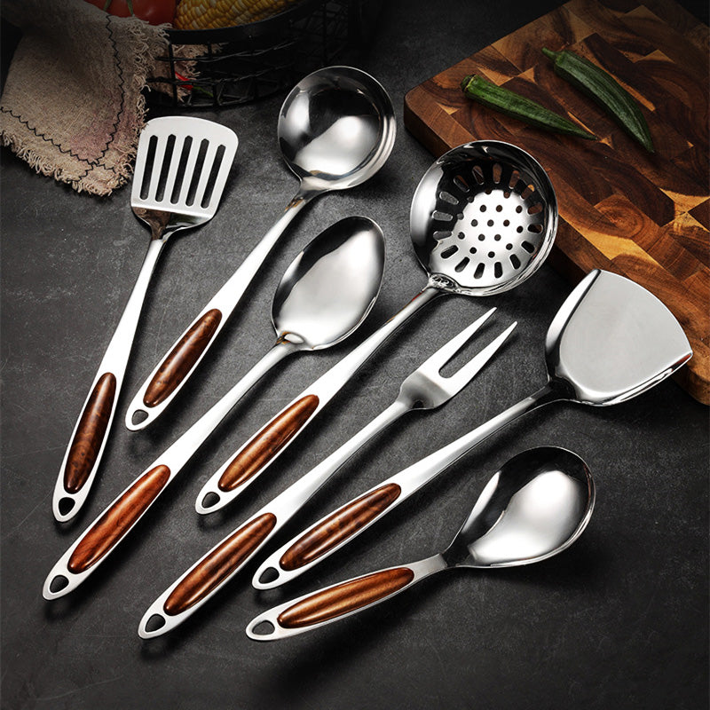 Stainless Steel Kitchen Utensil Set with Wooden Handles – Ergonomic and Stylish
