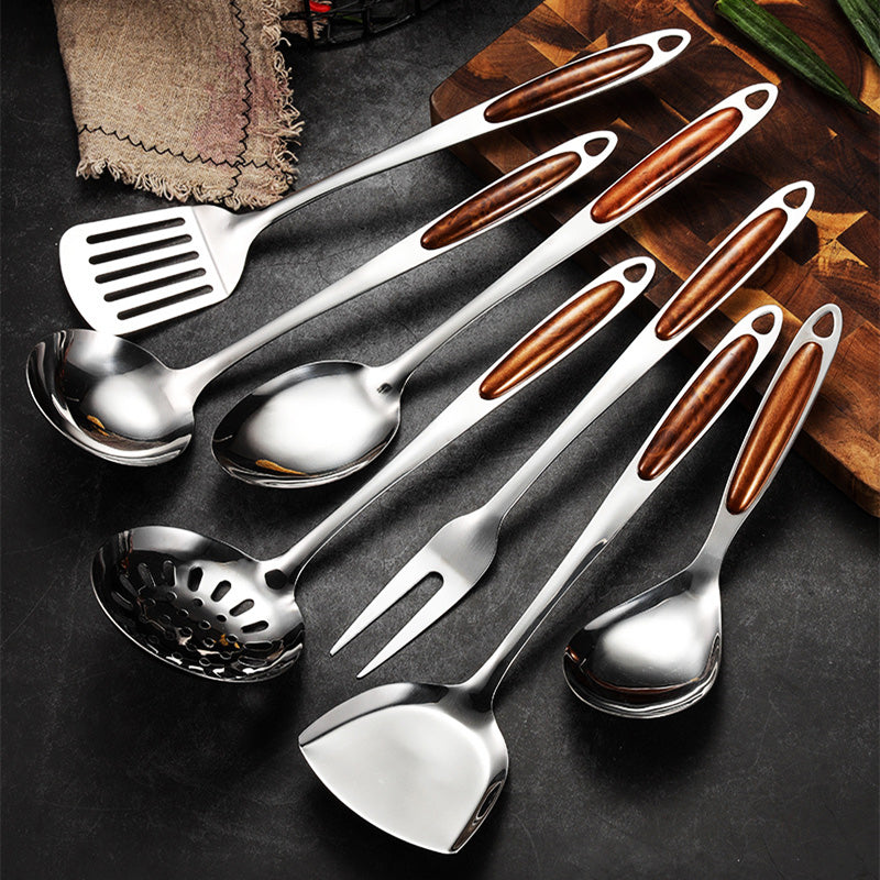 Stainless Steel Kitchen Utensil Set with Wooden Handles – Ergonomic and Stylish