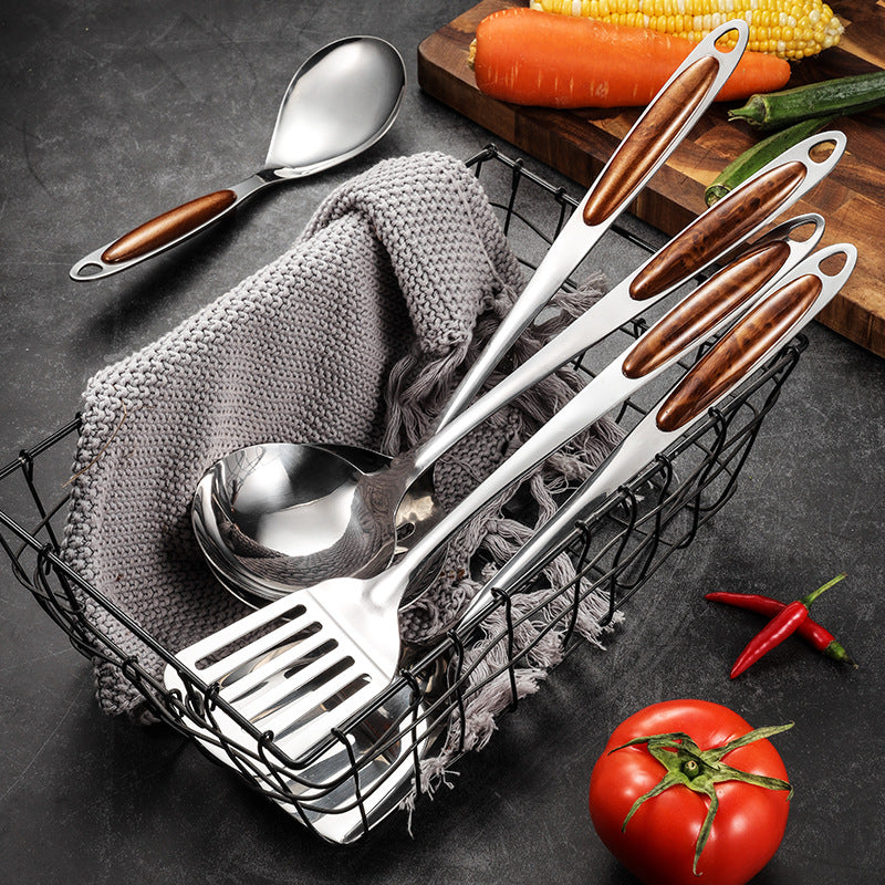 Stainless Steel Kitchen Utensil Set with Wooden Handles – Ergonomic and Stylish
