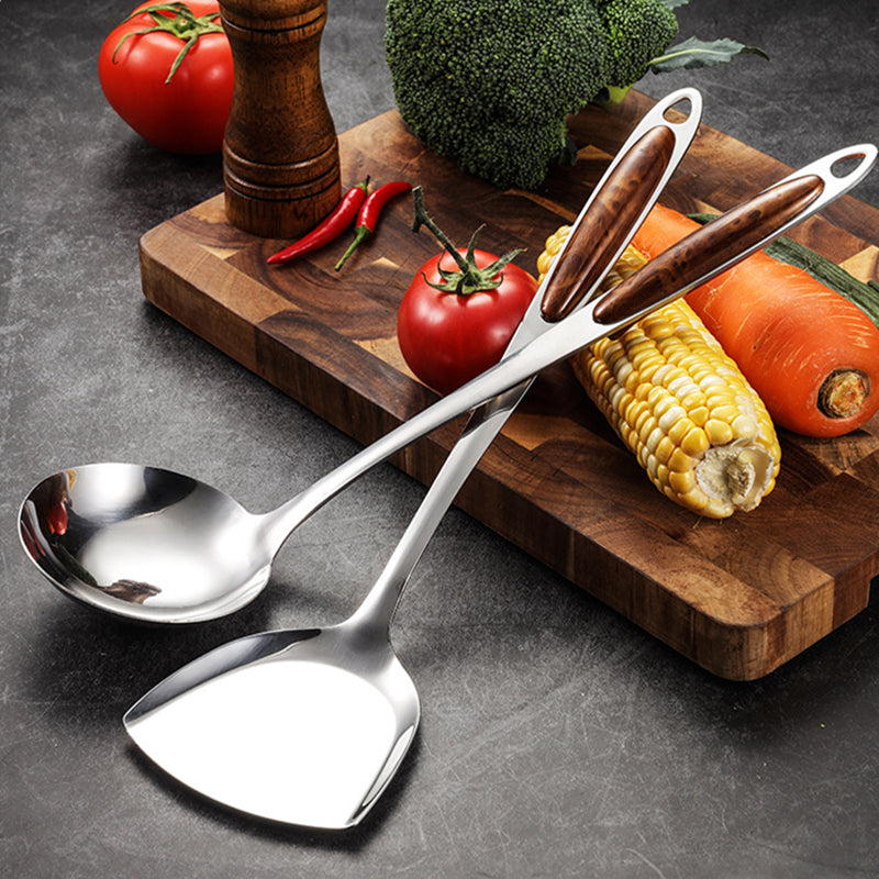 Stainless Steel Kitchen Utensil Set with Wooden Handles – Ergonomic and Stylish