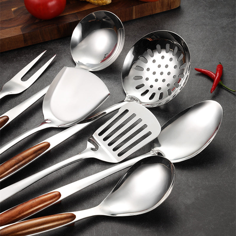 Stainless Steel Kitchen Utensil Set with Wooden Handles – Ergonomic and Stylish