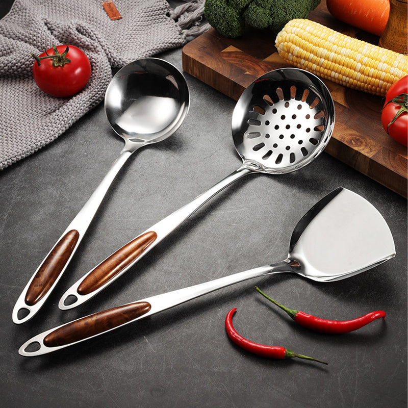 Stainless Steel Kitchen Utensil Set with Wooden Handles – Ergonomic and Stylish
