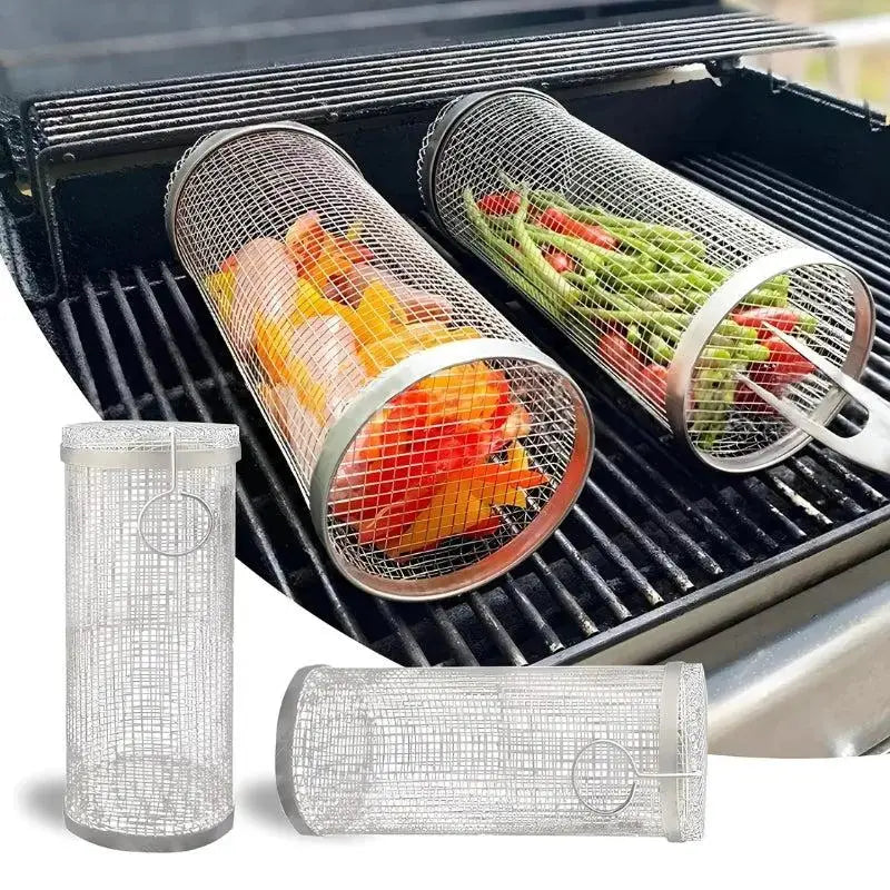 Stainless Steel Rolling Grill Basket – Safe for Small Food