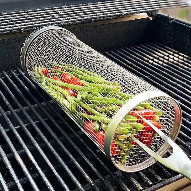 Stainless Steel Rolling Grill Basket – Safe for Small Food