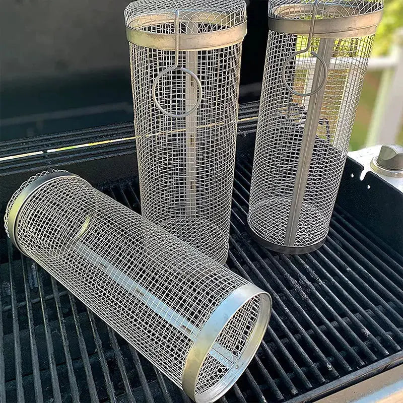 Stainless Steel Rolling Grill Basket – Safe for Small Food