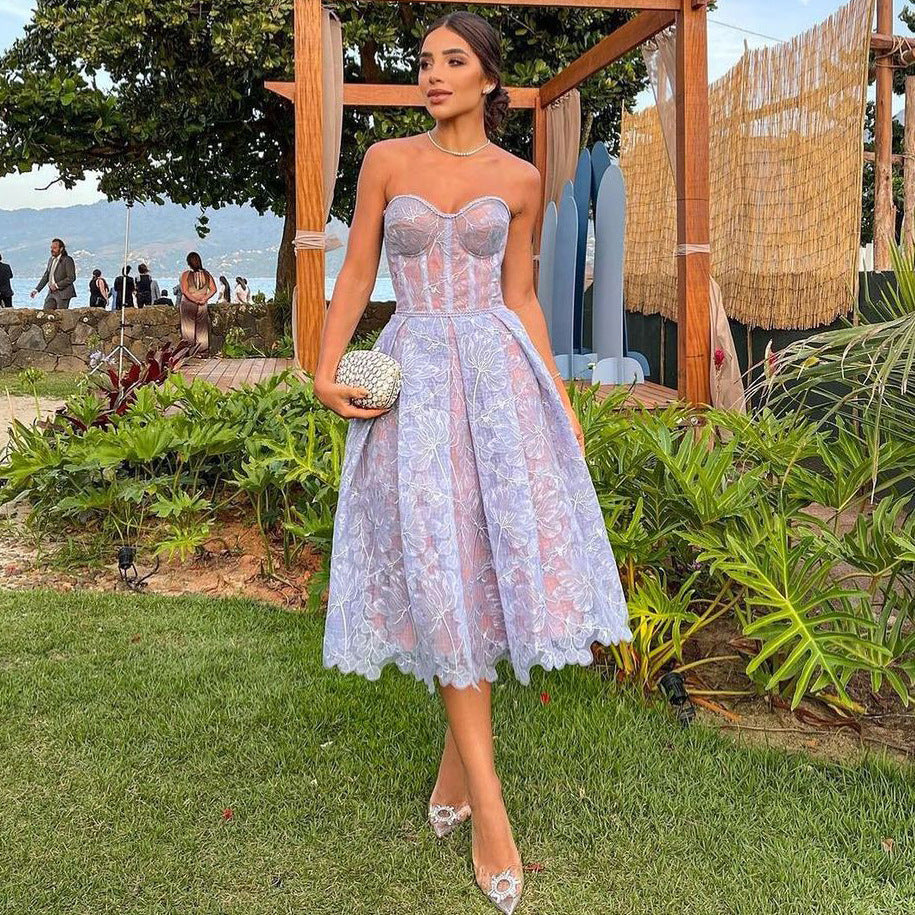 Strapless Midi Dress with Corset Bodice