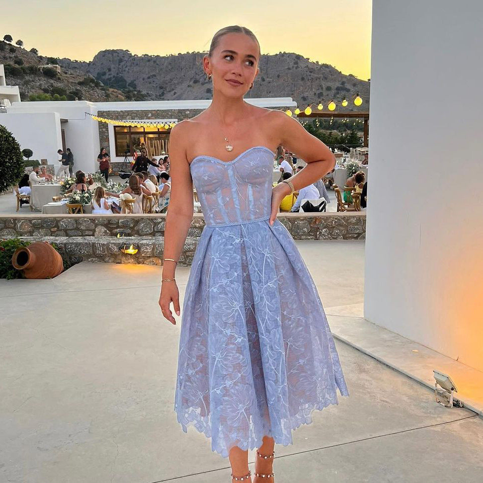 Strapless Midi Dress with Corset Bodice