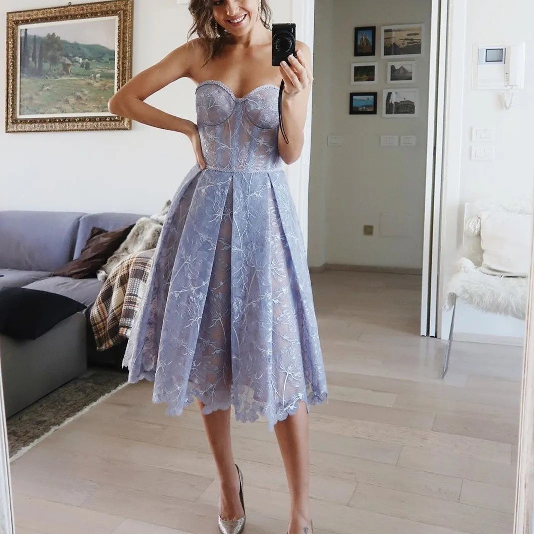 Strapless Midi Dress with Corset Bodice