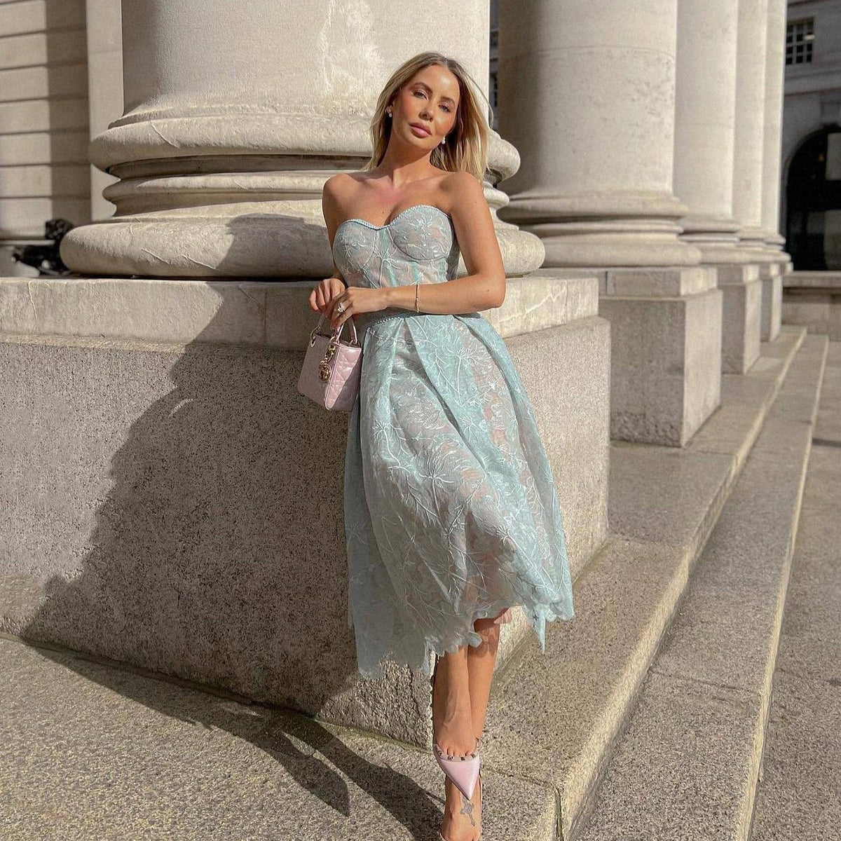 Strapless Midi Dress with Corset Bodice