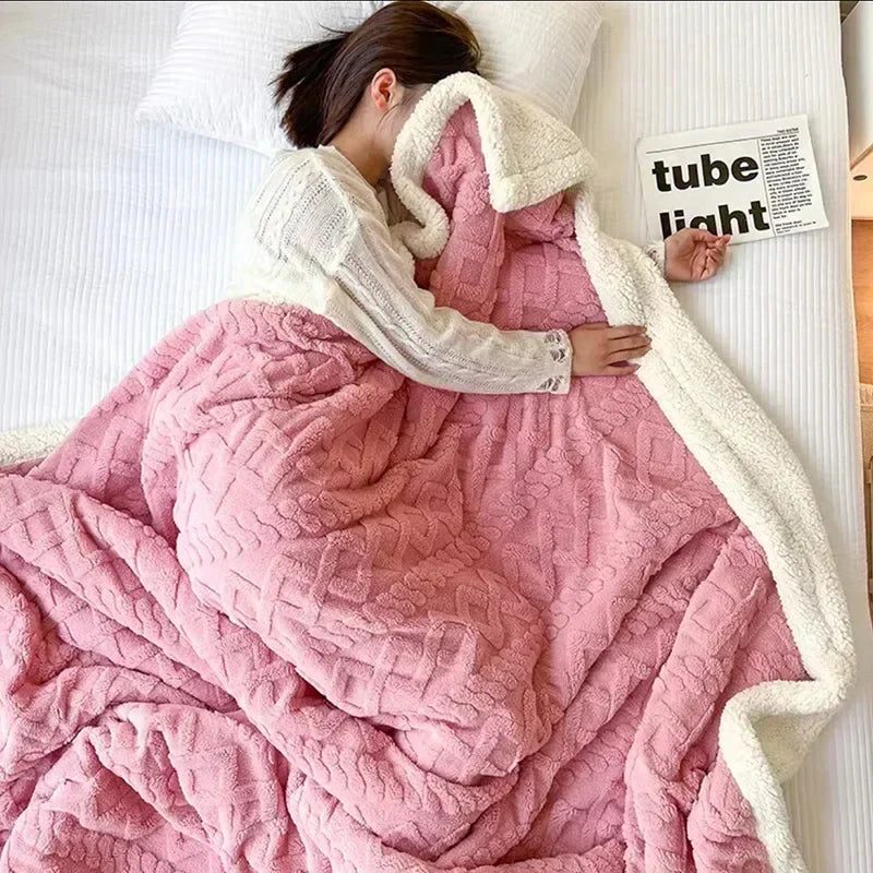 Stylish Thick Lambswool Winter Blanket with an Elegant Accent