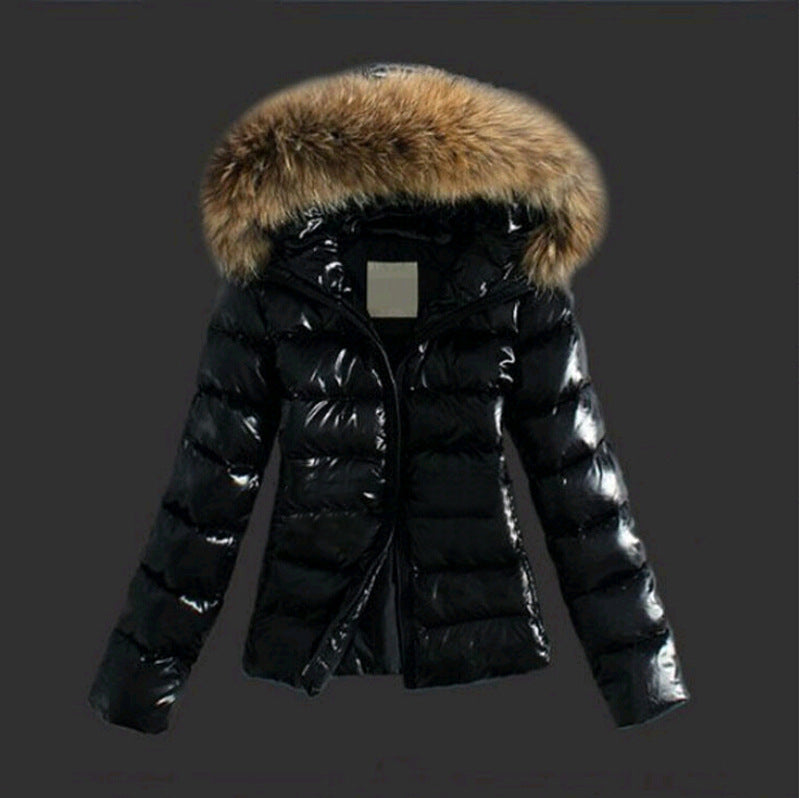 Stylish Women's Black Winter Jacket with Fur Collar