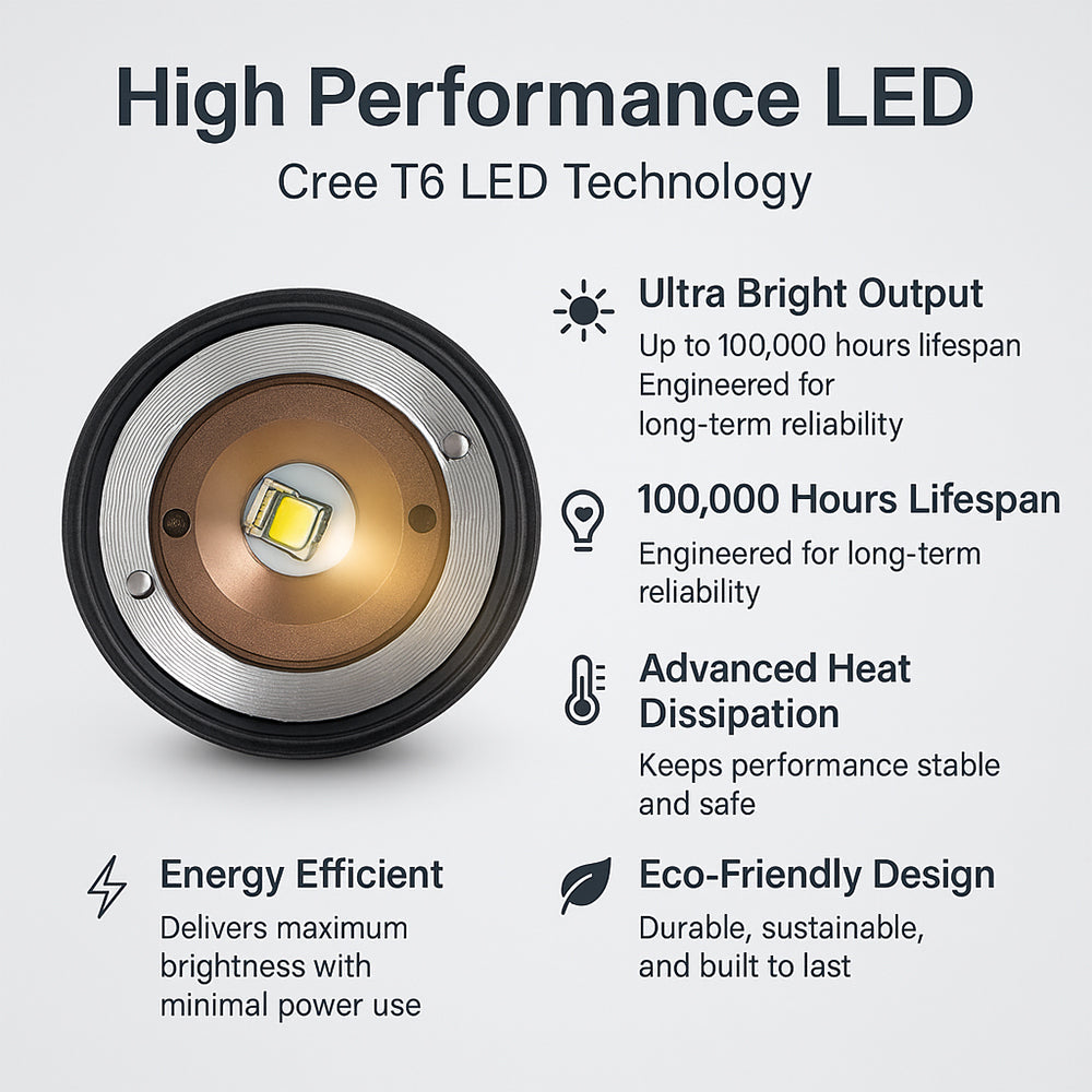 Tactical LED Zoom Flashlight (Waterproof and Shockproof) with 5 Modes