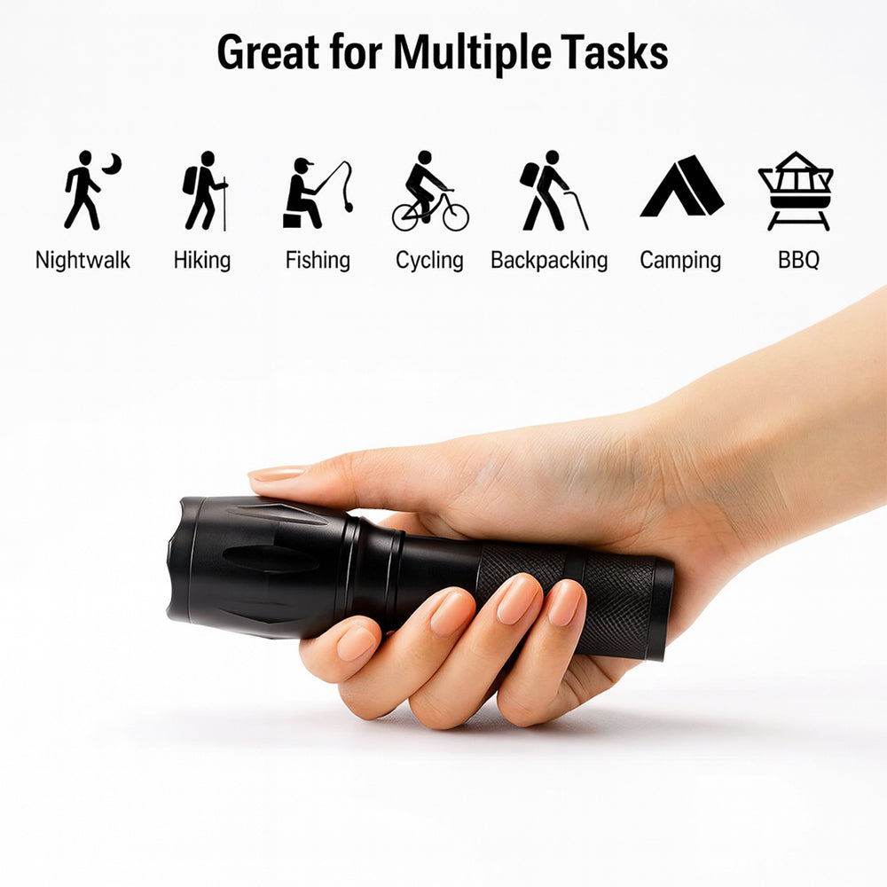 Tactical LED Zoom Flashlight (Waterproof and Shockproof) with 5 Modes
