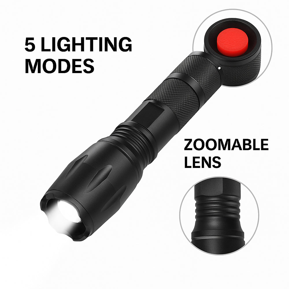 Tactical LED Zoom Flashlight (Waterproof and Shockproof) with 5 Modes