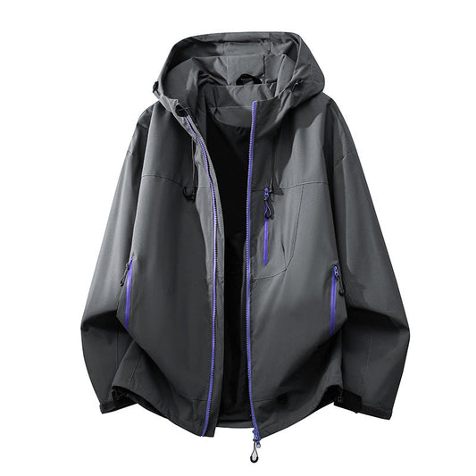 Technical Outdoor Jacket with Multifunctional Pockets and Adjustable Hood