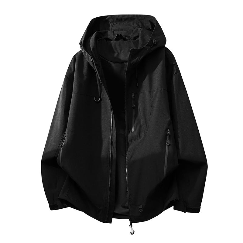 Technical Outdoor Jacket with Multifunctional Pockets and Adjustable Hood