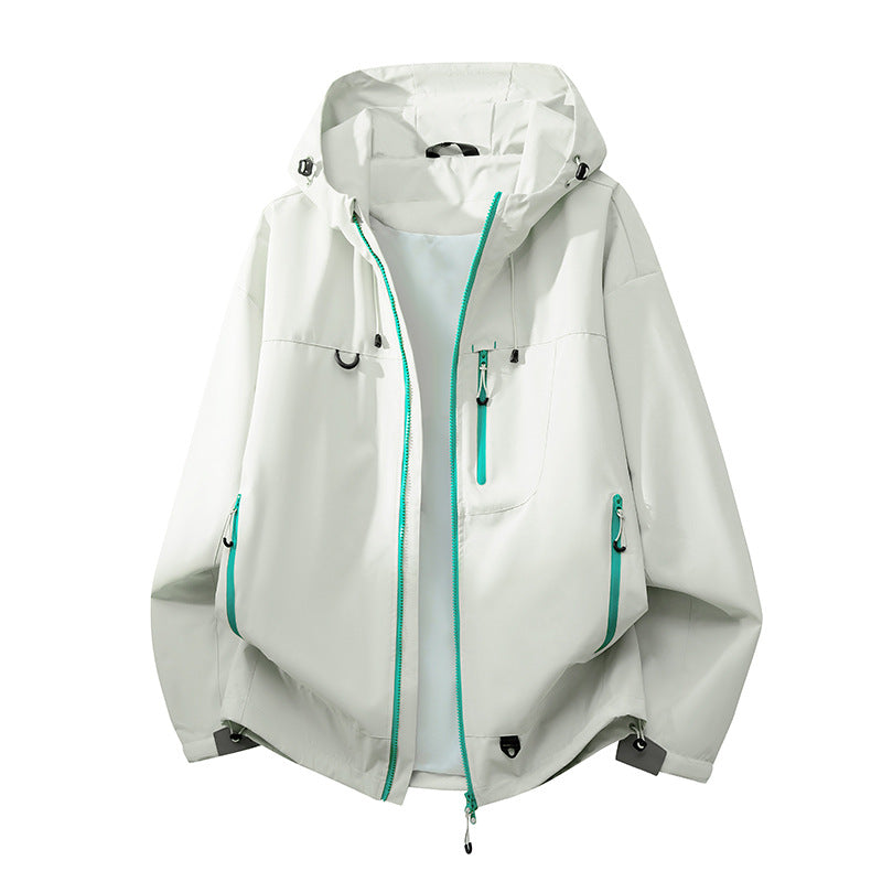 Technical Outdoor Jacket with Multifunctional Pockets and Adjustable Hood