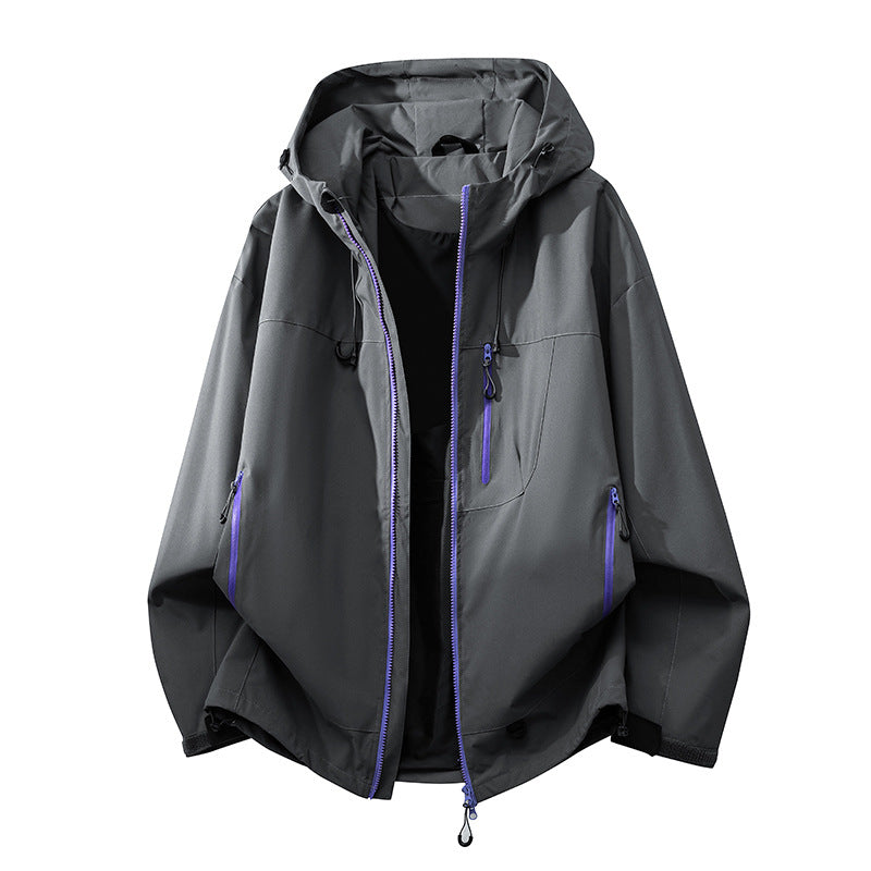 Technical Outdoor Jacket with Multifunctional Pockets and Adjustable Hood