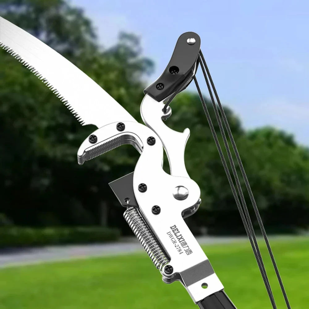 Telescopic Pole Tree Pruner with Rope Pulley System and SK5 Steel Blade for Fruit Trees and High Branches