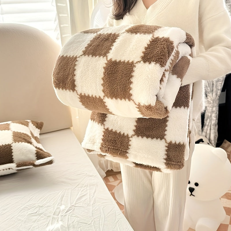 Traditional Plaid Flannel Blanket - Red/White or Black/White - Warm and Washable