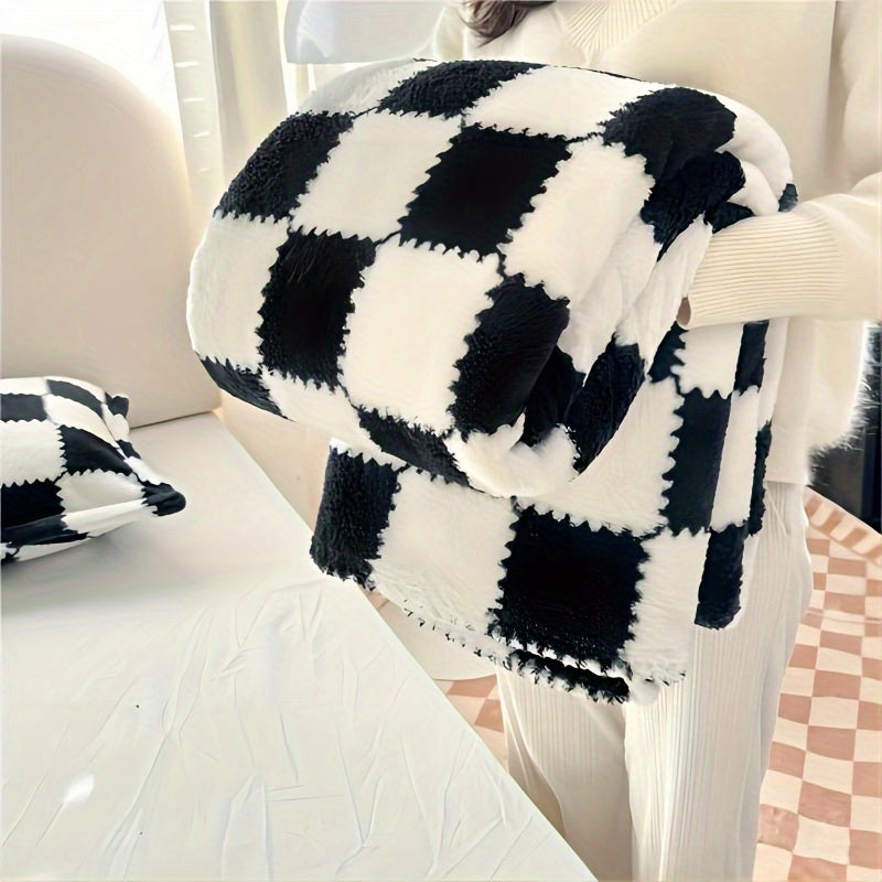 Traditional Plaid Flannel Blanket - Red/White or Black/White - Warm and Washable