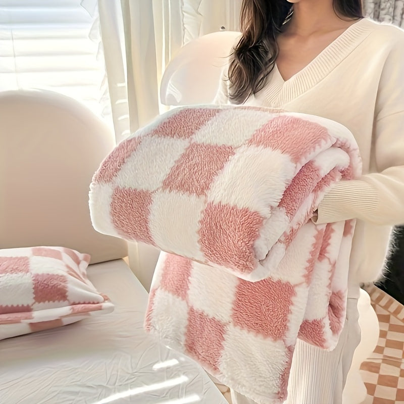 Traditional Plaid Flannel Blanket - Red/White or Black/White - Warm and Washable