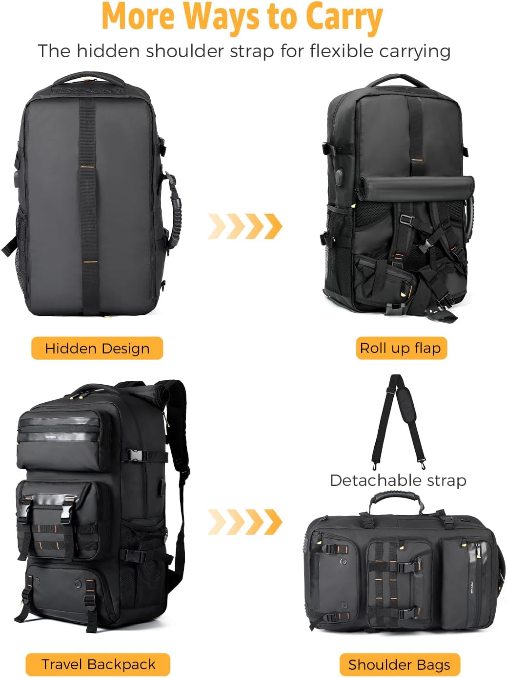 Travel Backpack - Carry-On Luggage with Shoe Compartment & USB Charging Port