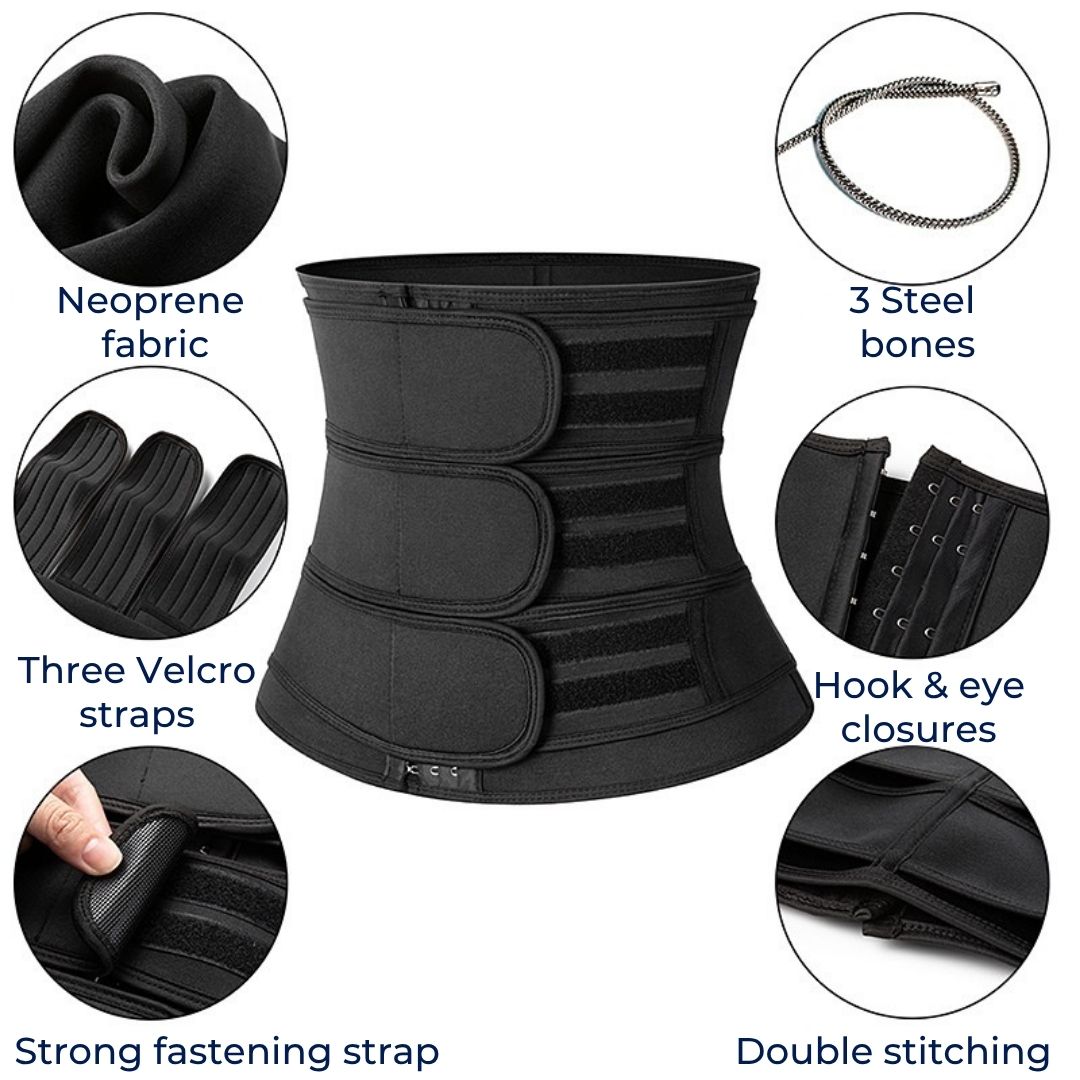Triple Compression Waist Trimmer Belt in Breathable Neoprene for Post-Workout and Postpartum Use